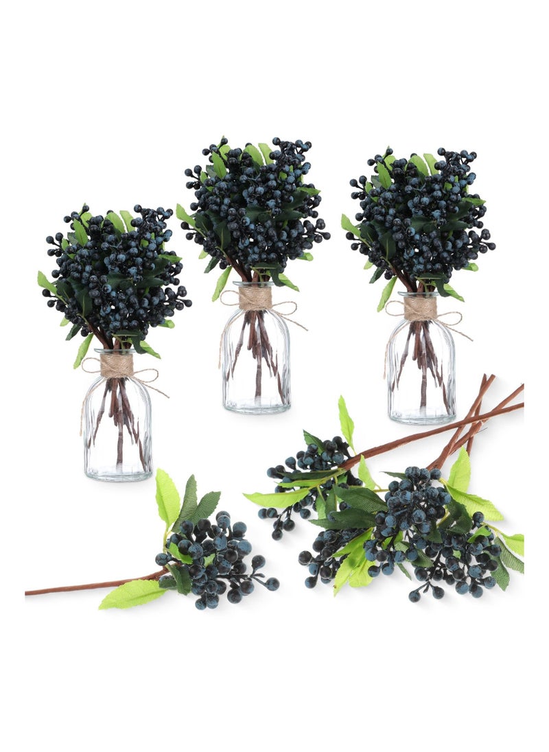 SYOSI 6 Pcs SYOSI Artificial Blue Berry Branch with Green Leaves for Home Kitchen Wedding DIY Bridal Bouquet Decoration  - Image 1