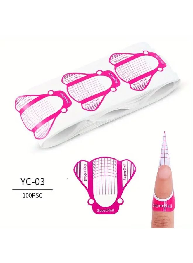 وردي 100 قطعة قوالب أظافر فرنسية أشكال تمديد الجل الأكريليكي استنسل تجعيد فن طلاء الأظافر قوالب مانيكير فنية - Image 1
