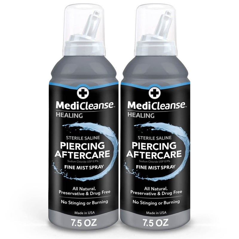 MediCleanse MediCleanse Sterile Saline Piercing Aftercare Fine Mist Spray 75 Ounce All Natural No Alcohol Vegan Friendly for Piercings and Tattoos Made in USA Pack of 2