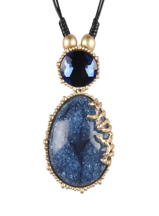 joymiao Chunky Boho Necklace Women Leather Necklace with Large Pendant Long Layered Cord Necklace Blue Stone Circle Statement Necklace Casual Bohemian Jewelry - Image 1