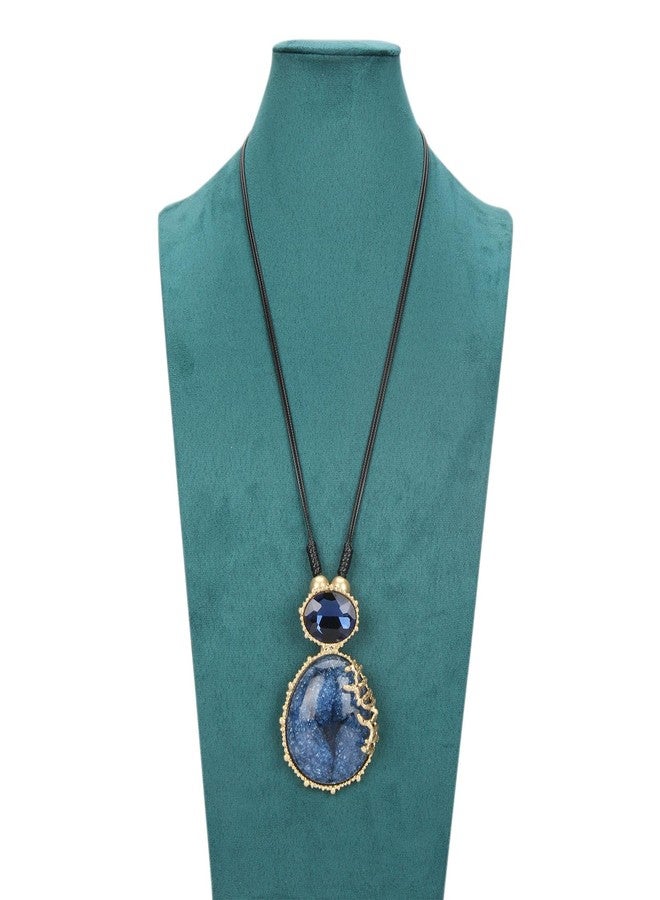 joymiao Chunky Boho Necklace Women Leather Necklace with Large Pendant Long Layered Cord Necklace Blue Stone Circle Statement Necklace Casual Bohemian Jewelry - Image 3