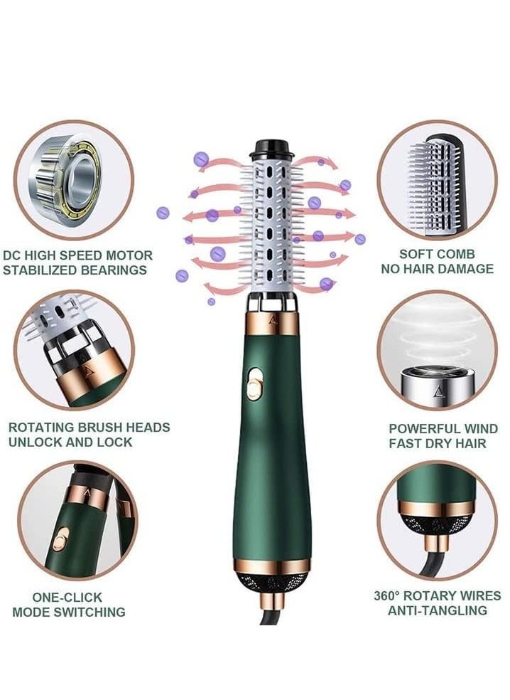 Generic - 2PCS Ceramic Hair Curler Irons Hair Wave Waver Hair Styler Wand 3 In 1 Hair Dryer Brush One Step Hair Dryer Brush (green) - Image 1