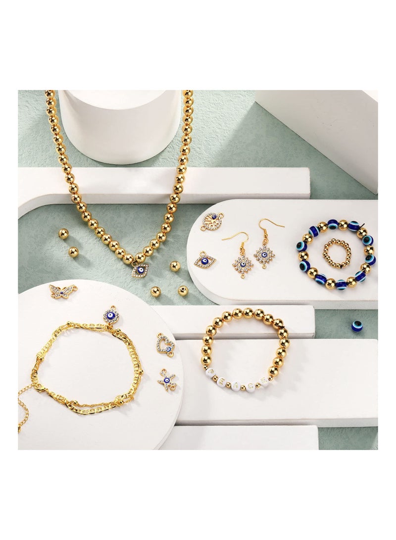 Zikra 920 Pieces Eye Beads Kits Includes 20 Eye Rhinestone Charms 100 Eye Beads,100 Rondelle Spacer Bead, 500 4mm and 200 8mm Round Beaded (Gold) - Image 4