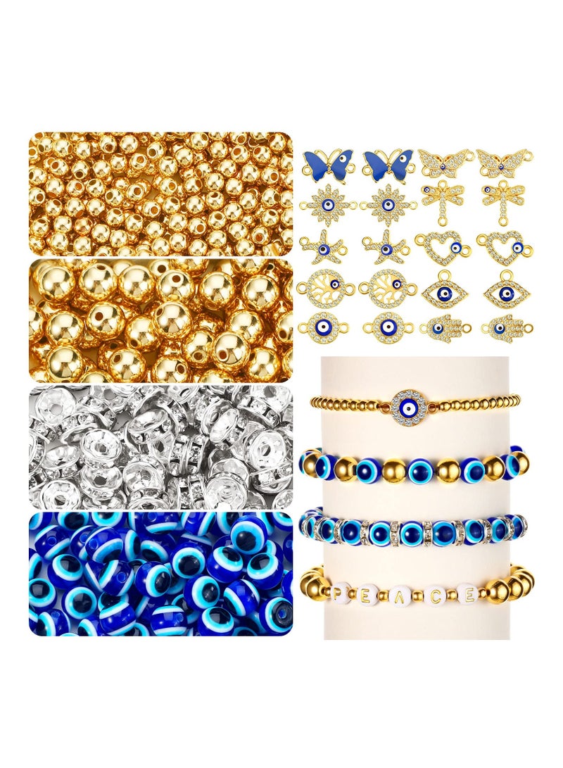 Zikra 920 Pieces Eye Beads Kits Includes 20 Eye Rhinestone Charms 100 Eye Beads,100 Rondelle Spacer Bead, 500 4mm and 200 8mm Round Beaded (Gold) - Image 1