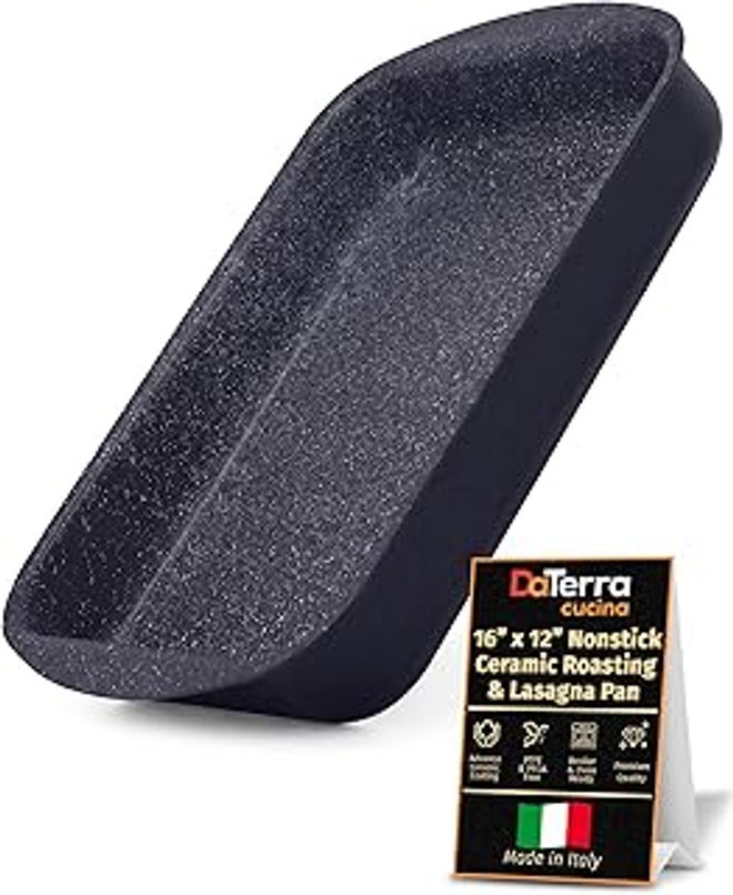 DaTerra Cucina مقلاة تحميص ولازانيا غير لاصقة مطلية بالسيراميك – 16"x12"x3" | مصنوعة في Italy، خالية من PTFE وPFOA، آمنة للاستخدام في الفرن والشواية وموقد الطهي حتى 600°F، تصميم متين، سهلة التنظيف