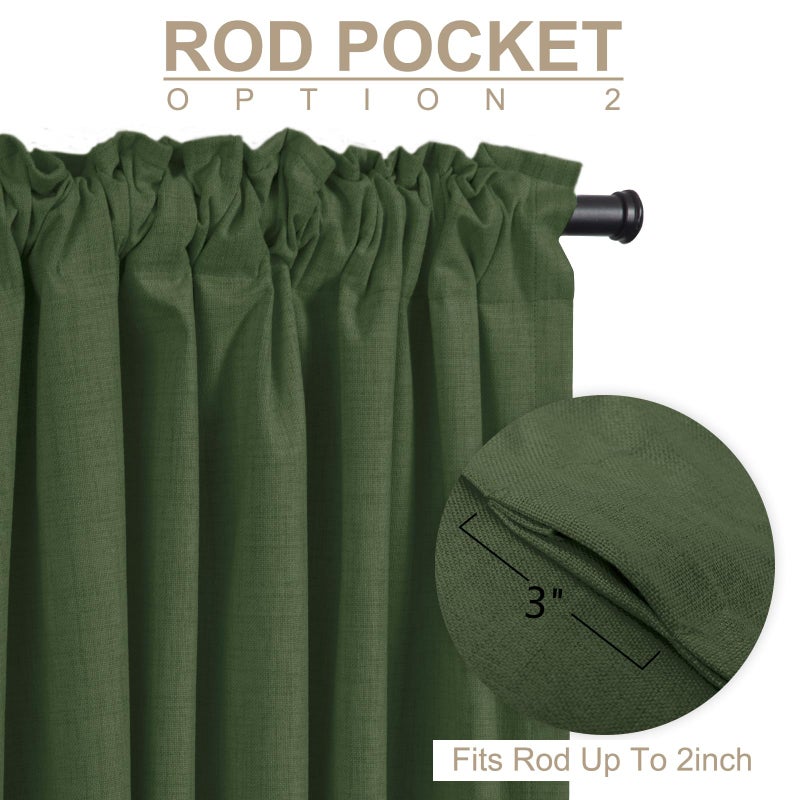 100% Blackout Shield Linen Blackout Curtains for Bedroom 120 Inches Long  Back Tab/Rod Pocket Living Room Drapes  Thermal Insulated Blackout Curtains 2 Panels Set  50"" W x 120"" L  Moss Green - Image 4