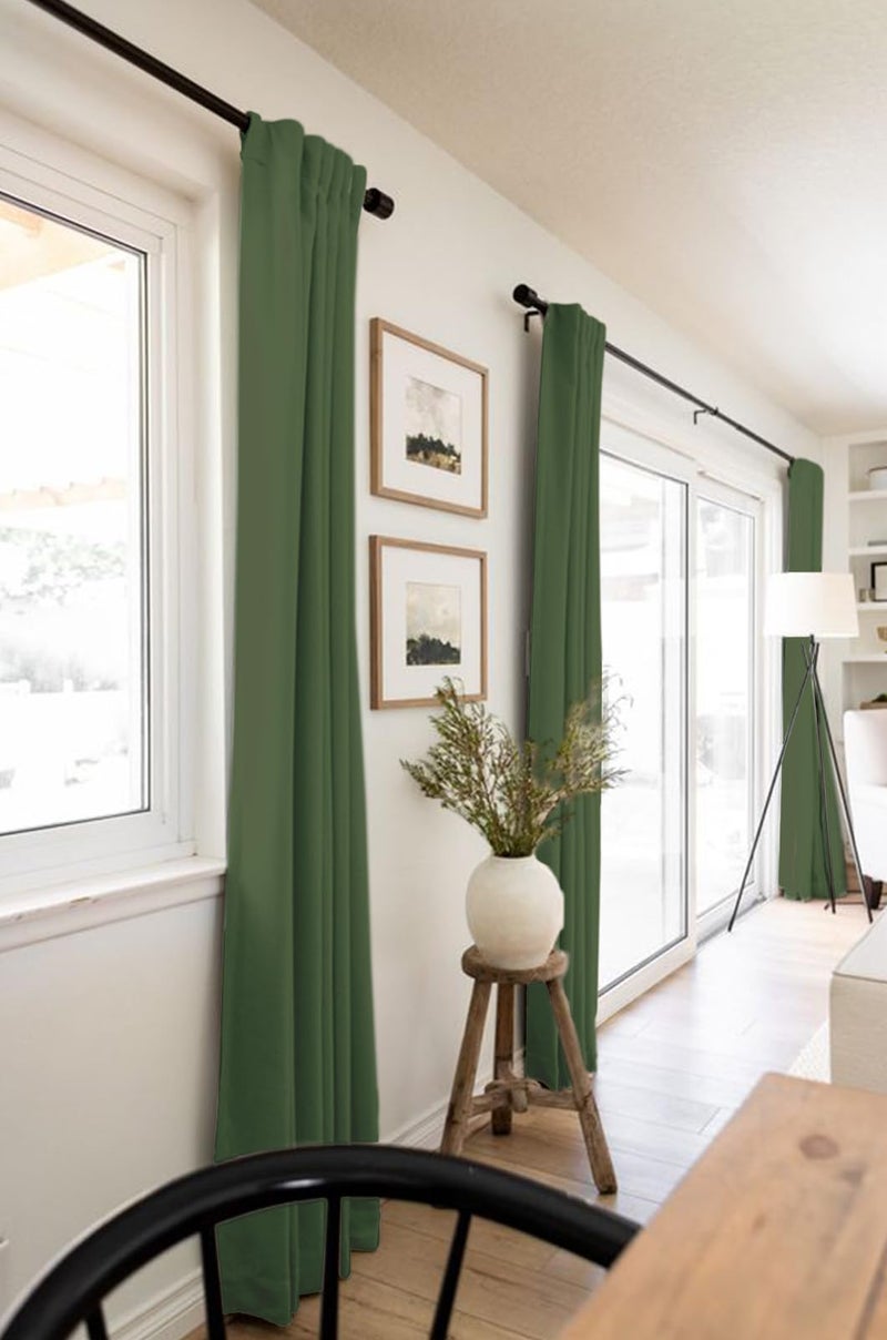 100% Blackout Shield Linen Blackout Curtains for Bedroom 120 Inches Long  Back Tab/Rod Pocket Living Room Drapes  Thermal Insulated Blackout Curtains 2 Panels Set  50"" W x 120"" L  Moss Green - Image 5