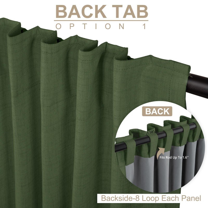 100% Blackout Shield Linen Blackout Curtains for Bedroom 120 Inches Long  Back Tab/Rod Pocket Living Room Drapes  Thermal Insulated Blackout Curtains 2 Panels Set  50"" W x 120"" L  Moss Green - Image 3