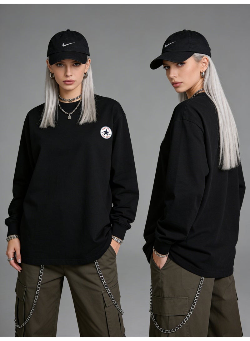 CONVERSE loose casual long-sleeved round neck T-shirt-suitable for both men and women, cotton sports shirt with logo, casual and fashionable street clothes in China. - Image 1