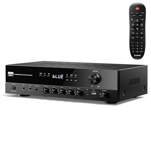 Donner Stereo Receivers, 5.1 Channel Audio Amplifier with Bluetooth 5.3, Optical/Coaxial, USB, FM, 2 Mic-in, Echo, RCA, AC-3 Input for Home, Karaoke, Theater Speakers, 60W/4R & 25W×3 RMS, MAMP4 - Image 1