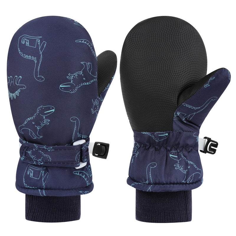 LPMOERA Kids Gloves Winter Toddler Snow Waterproof Gloves Kids Mittens For Boys Girls Ski Glove Warm Thermal Fleece Navy Blue Dinosaur XSï¼ˆ3-5Tï¼‰ - Image 1