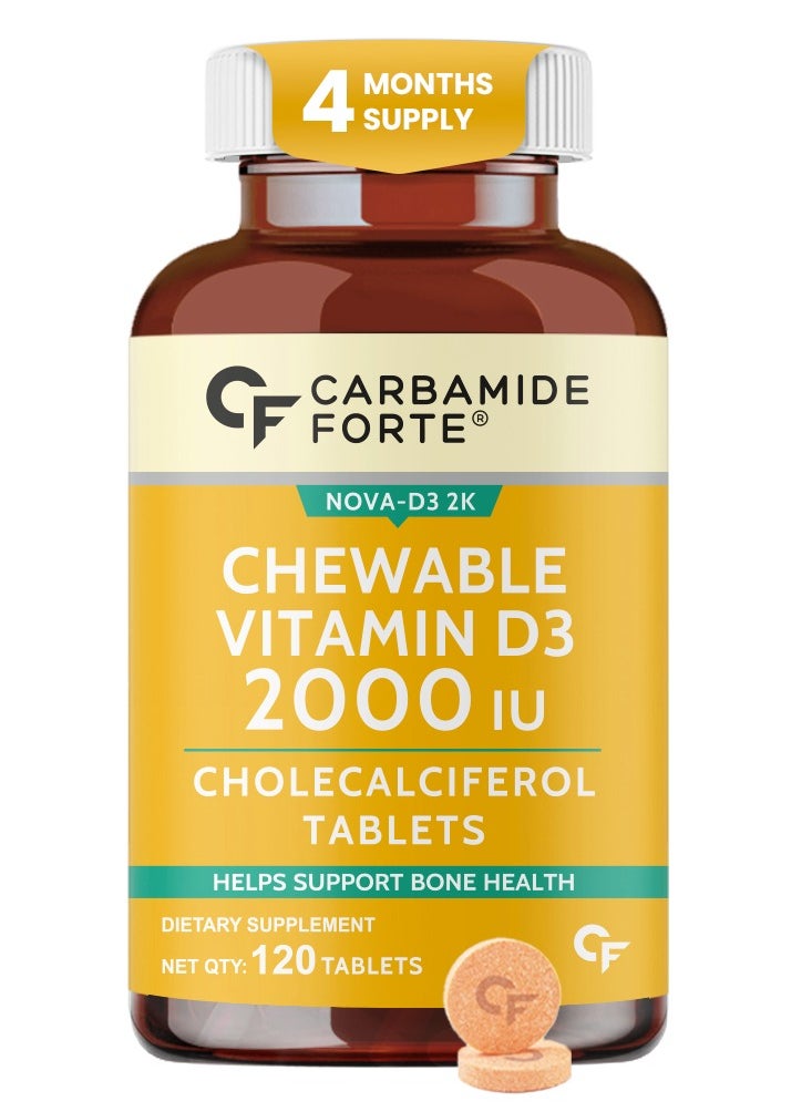 CARBAMIDE FORTE Vitamin D3 2000Iu Vitamin D Tablets For Bone And Immune Health D3 Supplement Orange Flavour 120 Tablets  - Image 1
