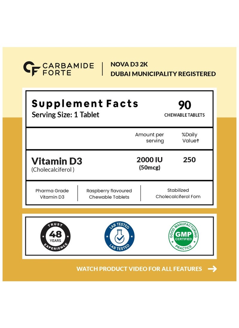CARBAMIDE FORTE Vitamin D3 2000Iu Vitamin D Tablets For Bone And Immune Health D3 Supplement Orange Flavour 120 Tablets  - Image 2