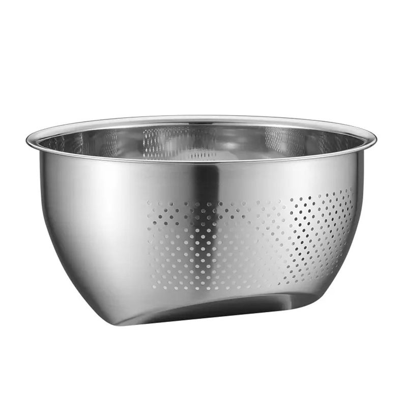 KRESHU Stainless Steel 304 Food Grade 3in1 Bowls Vegetables Rice Washer with Side Drain Bowls Colander Strainer Basket Ideal for Kitchen Tools Vegetables Rice Fruits 26cm Silver - Image 1