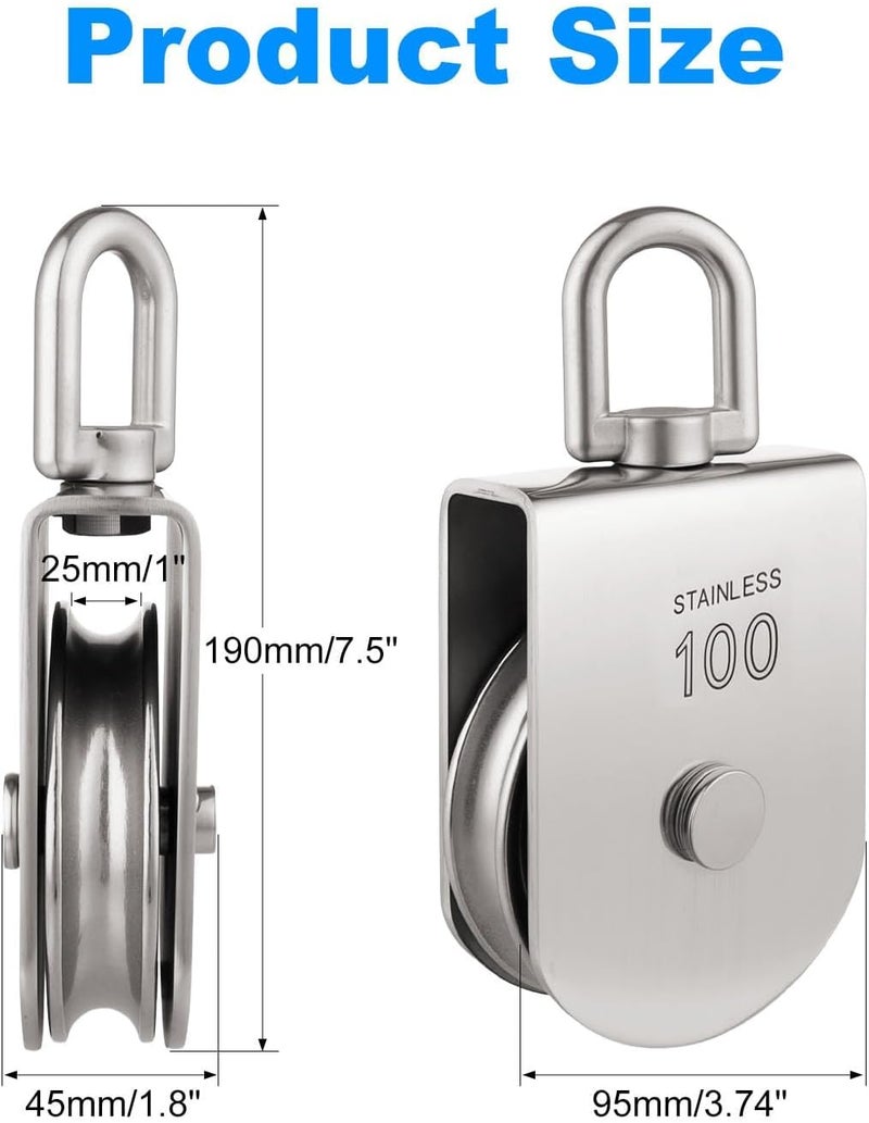 Rocaris M100 Heavy Duty Stainless Steel Single Pulley Block - 3300 lbs Capacity - Image 3
