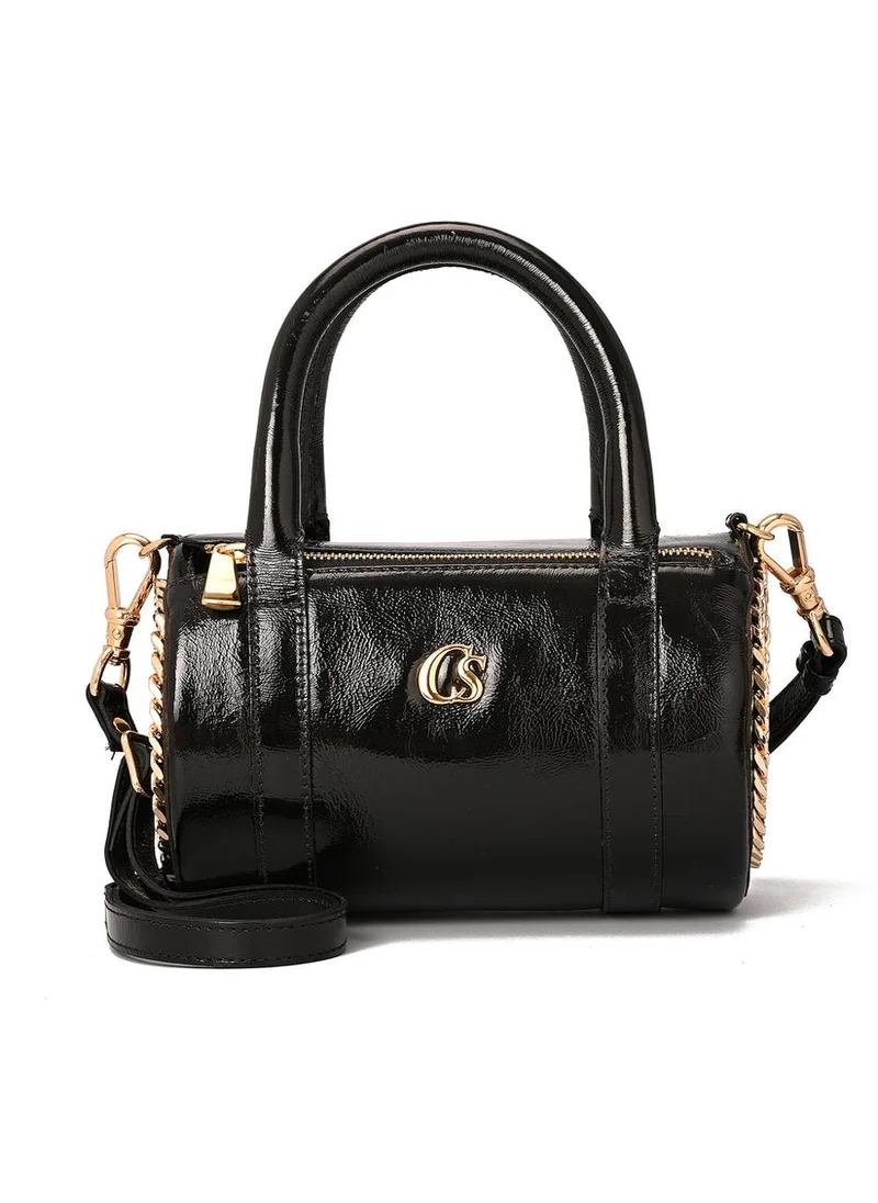 Carmen Steffens Cylindrical Black Leather Bag