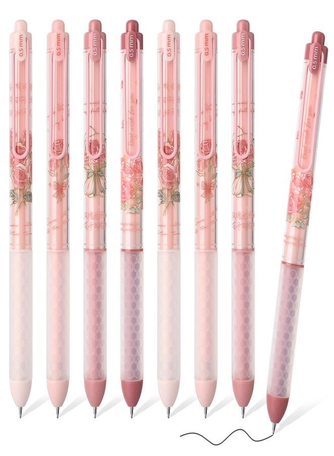 BAYTORY 8Pcs Retractable Gel Pens, Scented Ink Pens, Smooth Writing Black Ink Pen with Aesthetic Pen Barrel for Journaling Note Taking Sketching (Pink) - Image 1