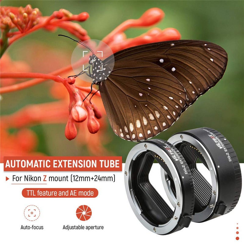 VILTROX DG-Z Auto Focus AF Macro Extension Tube Ring Set 12mm,24mm for Nikon Z-Mount Mirrorless Camera Zfc Z5 Z50 Z6 Z6II Z7 Z7II for Macro Photography - Image 2
