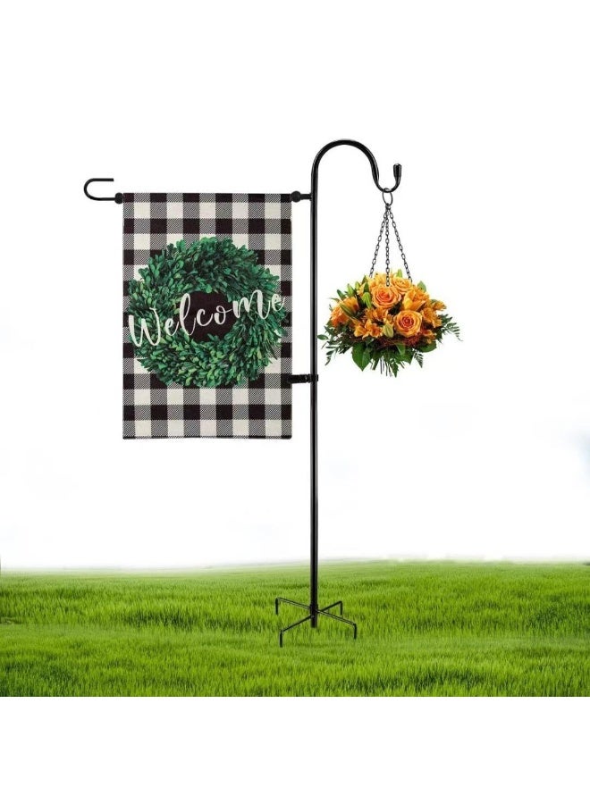 Generic Heavy Duty Rust Proof Iron Metal Shepherd Hook for Outdoor Garden Flagpole Decorative Ground Insert Stake Flagpole with Hanging Lights  - Image 1
