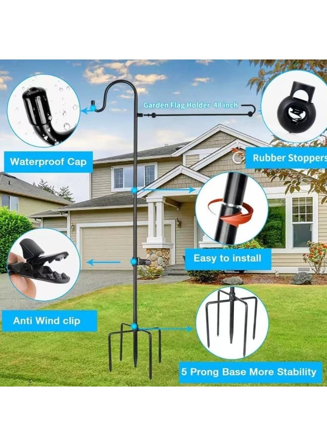 Generic Heavy Duty Rust Proof Iron Metal Shepherd Hook for Outdoor Garden Flagpole Decorative Ground Insert Stake Flagpole with Hanging Lights  - Image 3