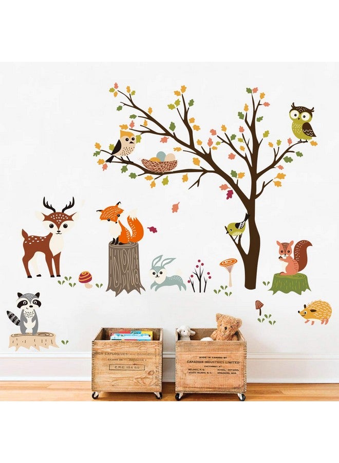 decalmile Woodland Wall Decals Animals Tree Owl Fox Deer Wall Stickers Kids Bedroom Baby Nursery Wall Decor - Image 1
