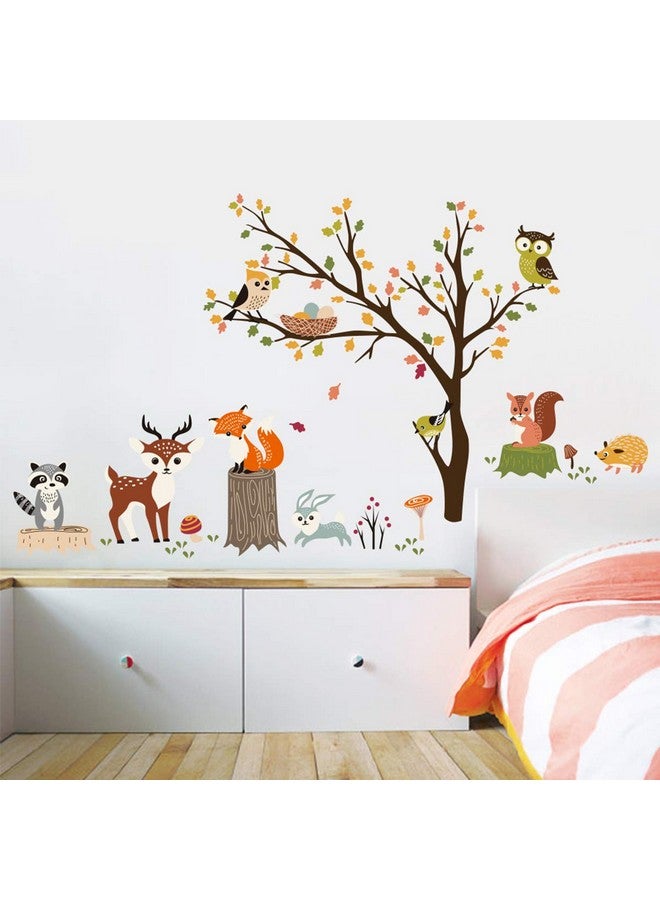 decalmile Woodland Wall Decals Animals Tree Owl Fox Deer Wall Stickers Kids Bedroom Baby Nursery Wall Decor - Image 3