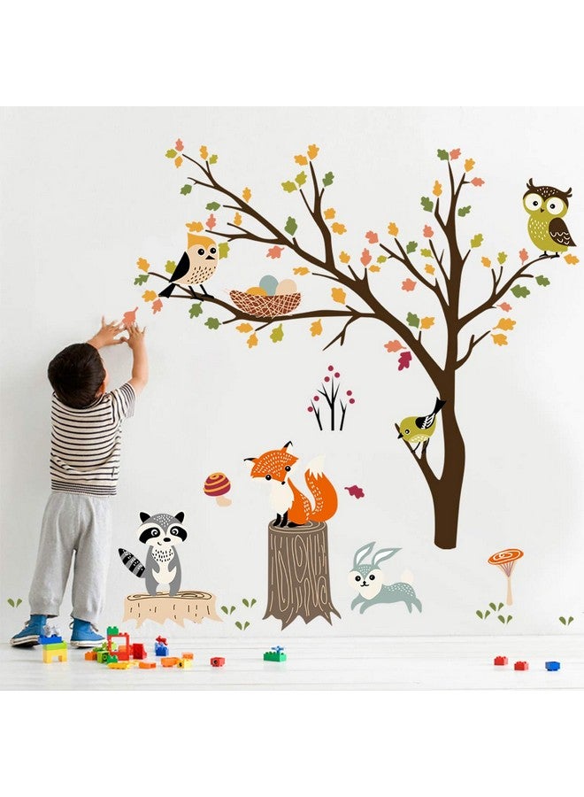 decalmile Woodland Wall Decals Animals Tree Owl Fox Deer Wall Stickers Kids Bedroom Baby Nursery Wall Decor - Image 4