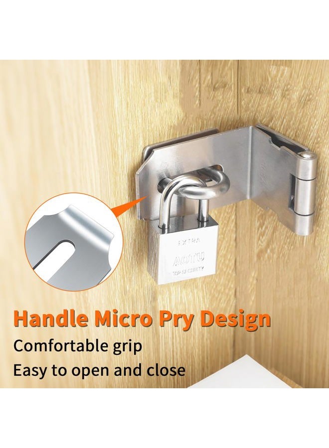 HOWDIA 4 Inch Door Hasp Latch 90 Degree, Stainless Steel Safety Right Angle Padlock Hasp Locking Latch Security Door Clasp Hasp Lock Latch for Push/Sliding/Barn Door, 2mm Thick, Brushed Silver - Image 5