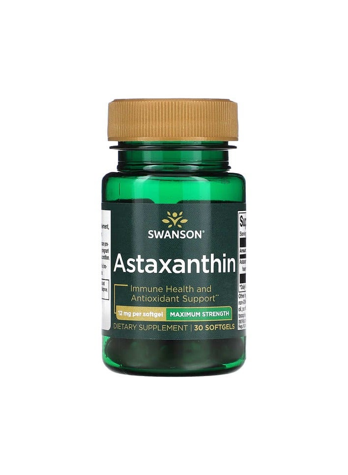 SWANSON Astaxanthin, Maximum Strength, 12 mg, 30 Softgels