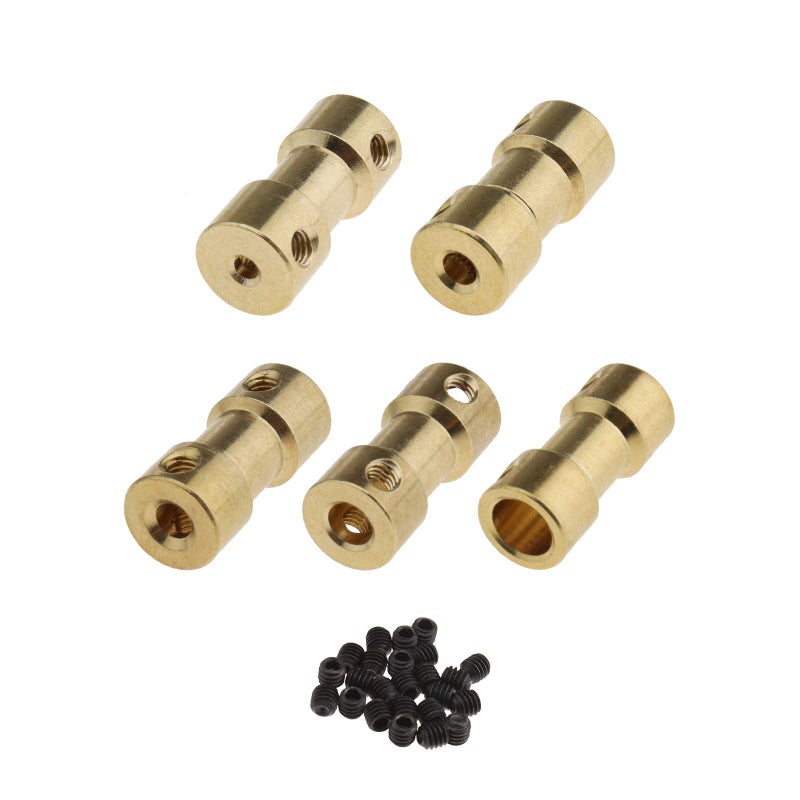 Micro Traders 5Pcs Brass Shaft Coupling Sleeve Coupler Motor Transmission Connectors with Grub Screws 23mm 24mm 44mm 46mm 66mm
