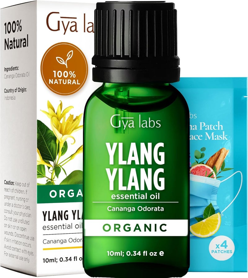 Gya Labs Organic Ylang-Ylang Essential Oil for Skin - 100% Pure Natural Organic Ylang Ylang Oil Perfume for Diffuser, Hair & Aromatherapy (0.34 Fl Oz)