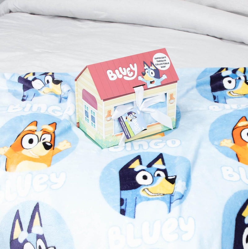 Jay Franco Jay Franco Bluey & Bingo Throw Blanket with Playhouse Gift Box - Plush Throw Measures 46 x 60 Inches - Kids Super Soft Special Edition Fleece Bedding  - Image 1