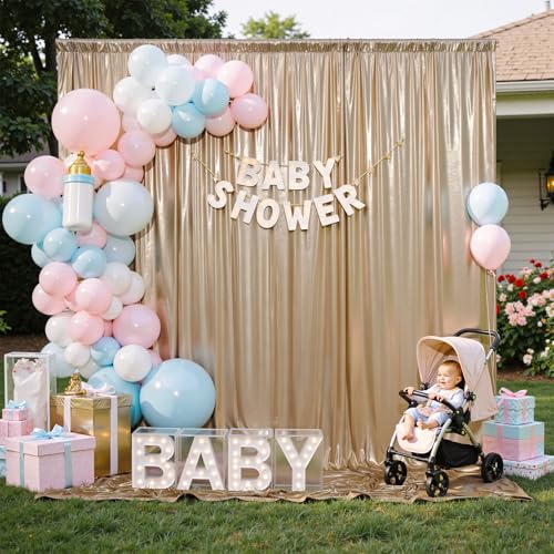 NSSONBEN 10x10 ft Wrinkle Free Champagne Sequin Backdrop Curtain for Parties,Thick Not Fall-Off Glitter Backdrop Drapes,2 Panels 5x10ft Shimmer Photo Back Drop Cloth for Wedding Birthday Photography Background - Image 5