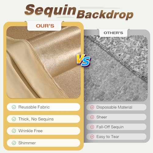 NSSONBEN 10x10 ft Wrinkle Free Champagne Sequin Backdrop Curtain for Parties,Thick Not Fall-Off Glitter Backdrop Drapes,2 Panels 5x10ft Shimmer Photo Back Drop Cloth for Wedding Birthday Photography Background - Image 2