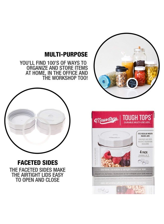 Masontops Tough Tops - Regular Mouth Mason Jar Lid - White - BPA-Free Plastic Screw Caps - Durable Reusable Jar Covers - Image 3