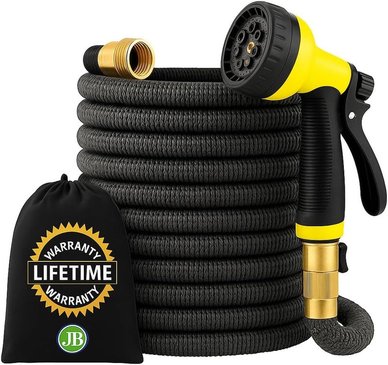 J B XpandaHose 75ft Expandable Garden Hose – Ultra-Strong 3750D, 4-Layer Latex Core, Brass 3/4" Connectors, 10-Pattern Nozzle & Storage Bag – Lightweight, Kink-Reducing, Leak-Resistant - Image 1