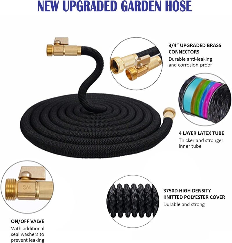 J B XpandaHose 75ft Expandable Garden Hose – Ultra-Strong 3750D, 4-Layer Latex Core, Brass 3/4" Connectors, 10-Pattern Nozzle & Storage Bag – Lightweight, Kink-Reducing, Leak-Resistant - Image 3