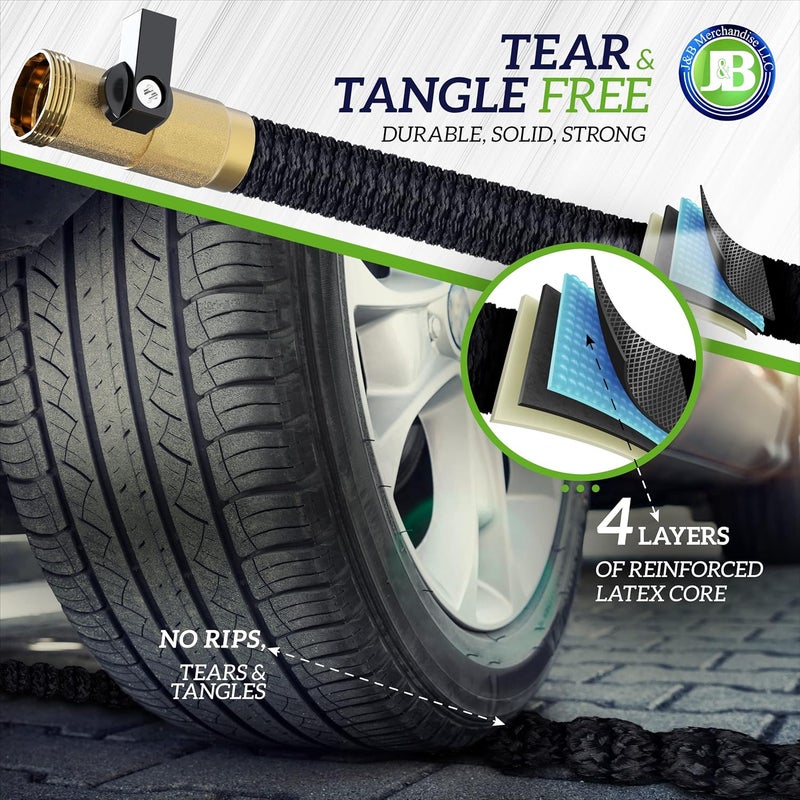 J B XpandaHose 75ft Expandable Garden Hose – Ultra-Strong 3750D, 4-Layer Latex Core, Brass 3/4" Connectors, 10-Pattern Nozzle & Storage Bag – Lightweight, Kink-Reducing, Leak-Resistant - Image 5