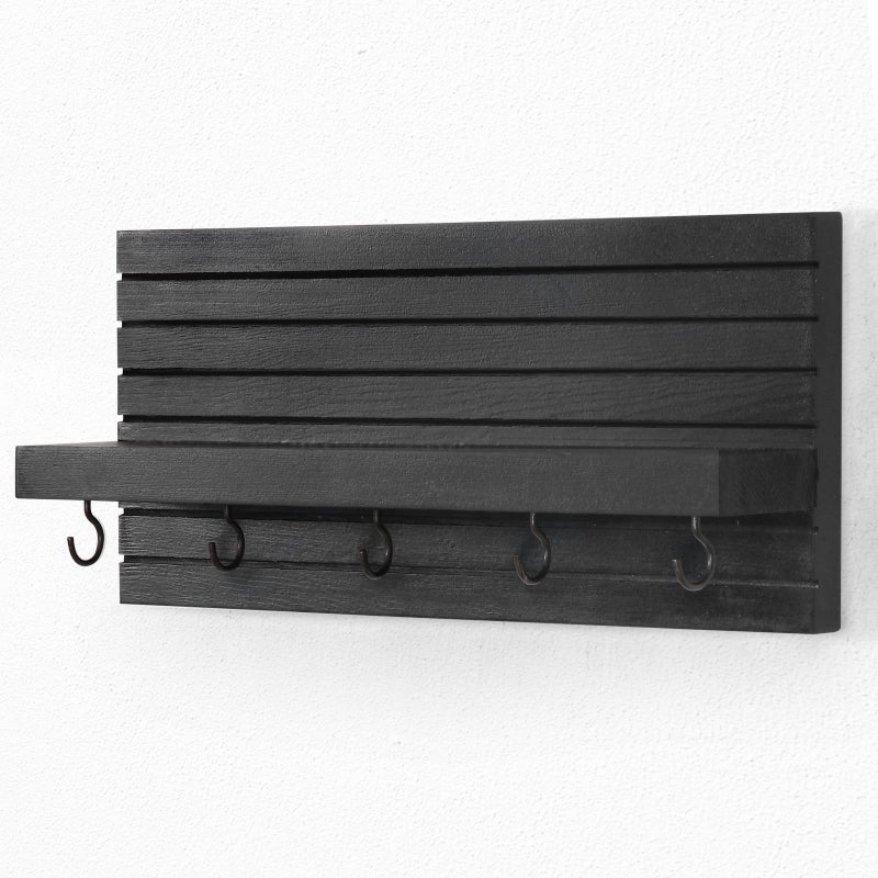Lwenki Lwenki Decorative Key Holder for Wall with Shelf, Entryway Shelf with Hooks Holds Leashes, Jackets and Glasses – Sturdy Wood Keyholder Entrance Hanger with Mounting Hardware (Black)  - Image 2