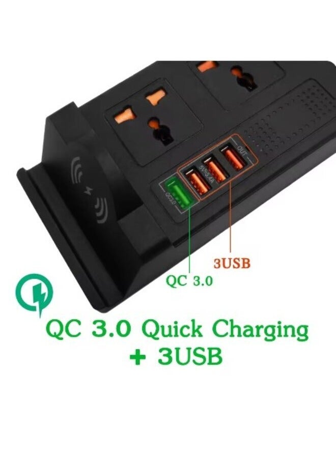 زوم بلس مشترك كهرباء ذكي مع شاحن لاسلكي 2USB + QC 3.0 شاحن سريع مقبس سطح المكتب شحن محطة 3AC مقبس عالمي التبديل - Image 3