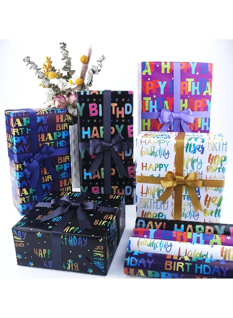 Playpro Set of 6pcs 50 x 70cm Navy Blue Birthday Wrapping Paper for Birthdays