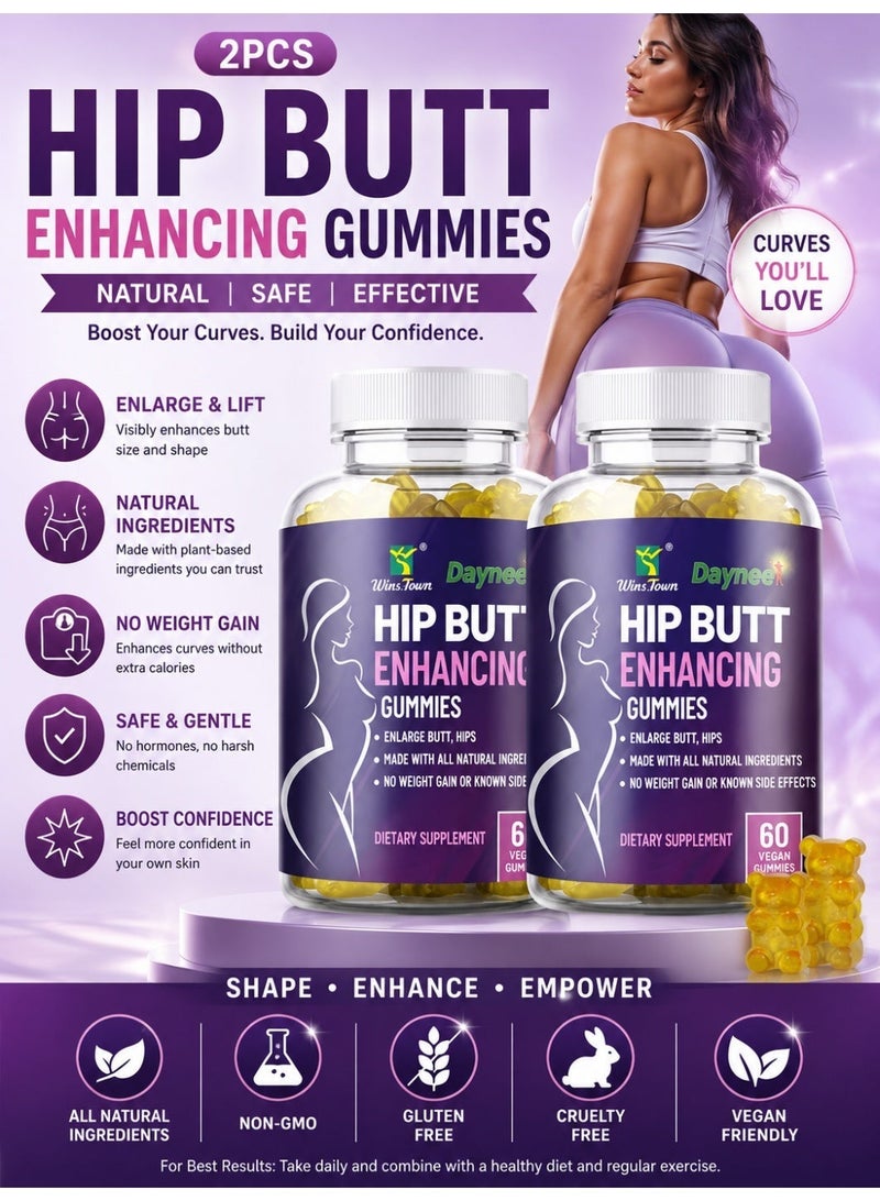 Daynee 2-Pack Hip Butt Enhancing Gummies, Natural Butt & Hip Enlargement Supplement for Women, Curvy Shape Lift, 60 Vegan Gummies per Bottle, 120 Total - Image 1