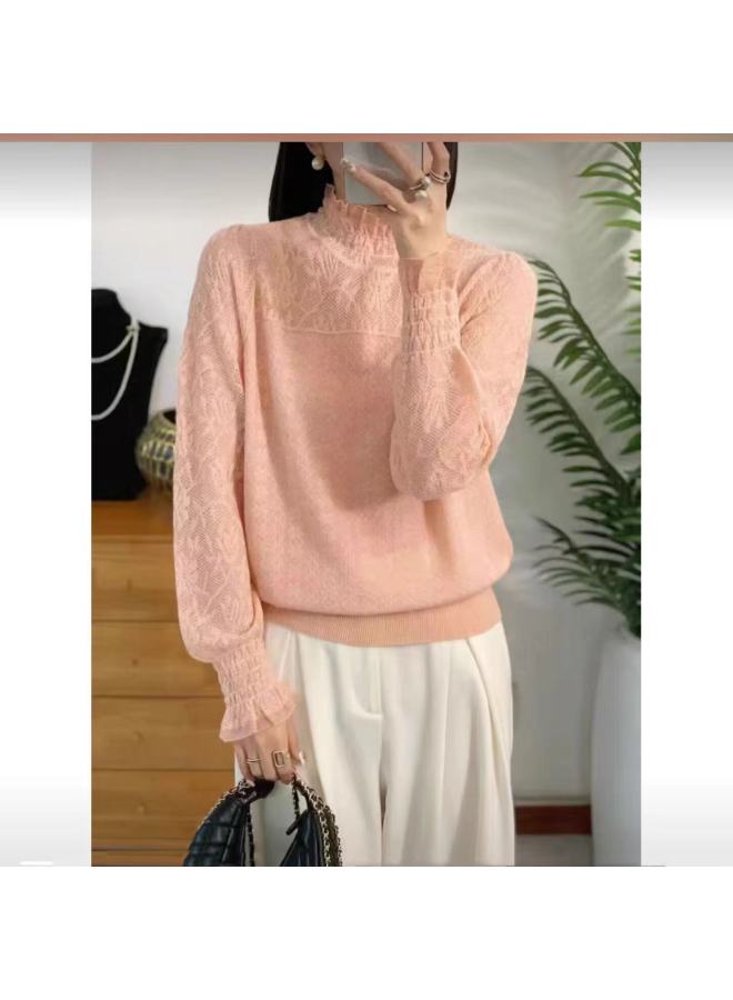 Song Feng Ya Autumn Women's Semi-high Neck Lace Inner Wear 2025 New Arrival Long Sleeve Knitted Base Layer Versatile Best Top - Image 2