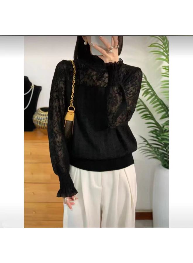 Song Feng Ya Autumn Women's Semi-high Neck Lace Inner Wear 2025 New Arrival Long Sleeve Knitted Base Layer Versatile Best Top - Image 3