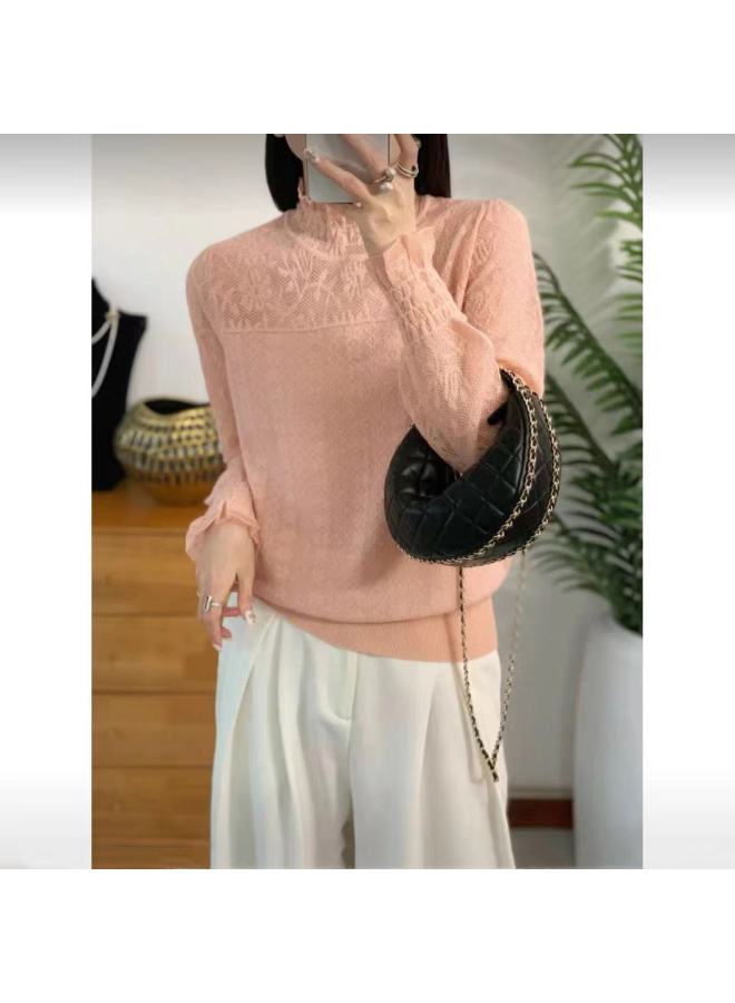 Song Feng Ya Autumn Women's Semi-high Neck Lace Inner Wear 2025 New Arrival Long Sleeve Knitted Base Layer Versatile Best Top - Image 4