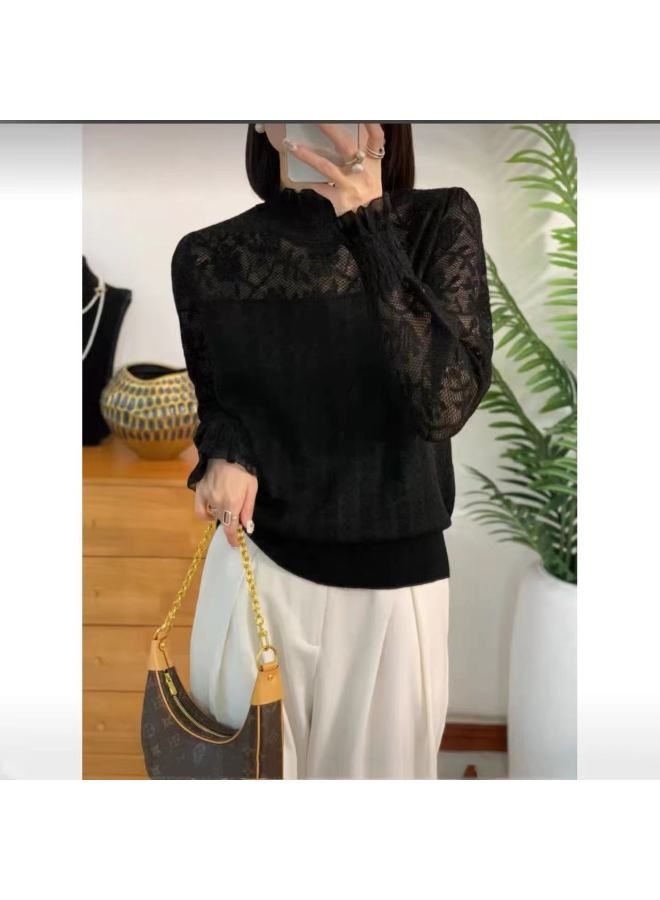 Song Feng Ya Autumn Women's Semi-high Neck Lace Inner Wear 2025 New Arrival Long Sleeve Knitted Base Layer Versatile Best Top - Image 5