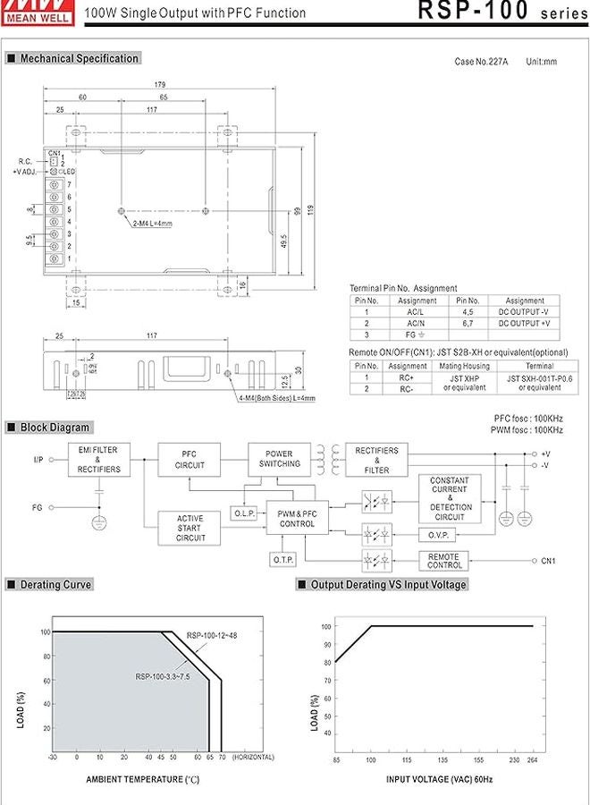RSP 100 13 5V 7 5A 101 25W AC DC Power Supply Single Output 9 Pin - Image 4