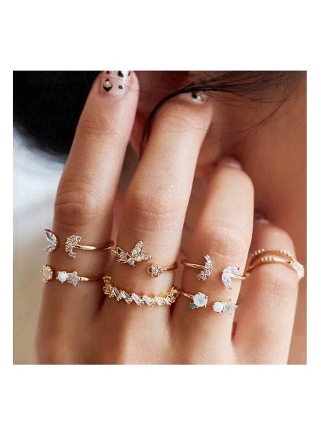 Yheakne Boho Rings Set Gold Rhinestone Knuckle Rings Stacking Crystal Midi Finger Rings Fashion Rings Accessories for Women and Teen Girls (Style B) - Image 1
