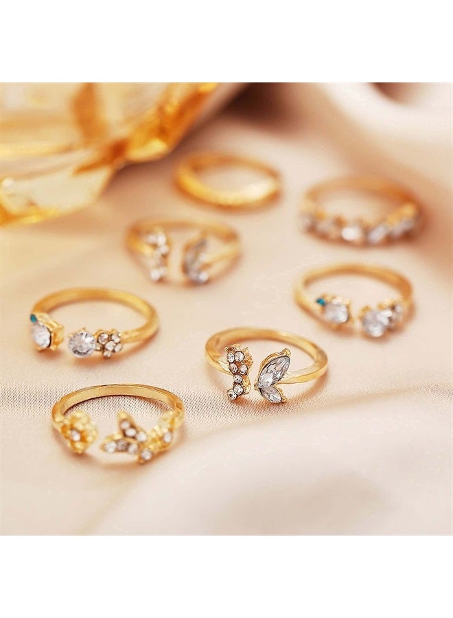 Yheakne Boho Rings Set Gold Rhinestone Knuckle Rings Stacking Crystal Midi Finger Rings Fashion Rings Accessories for Women and Teen Girls (Style B) - Image 3