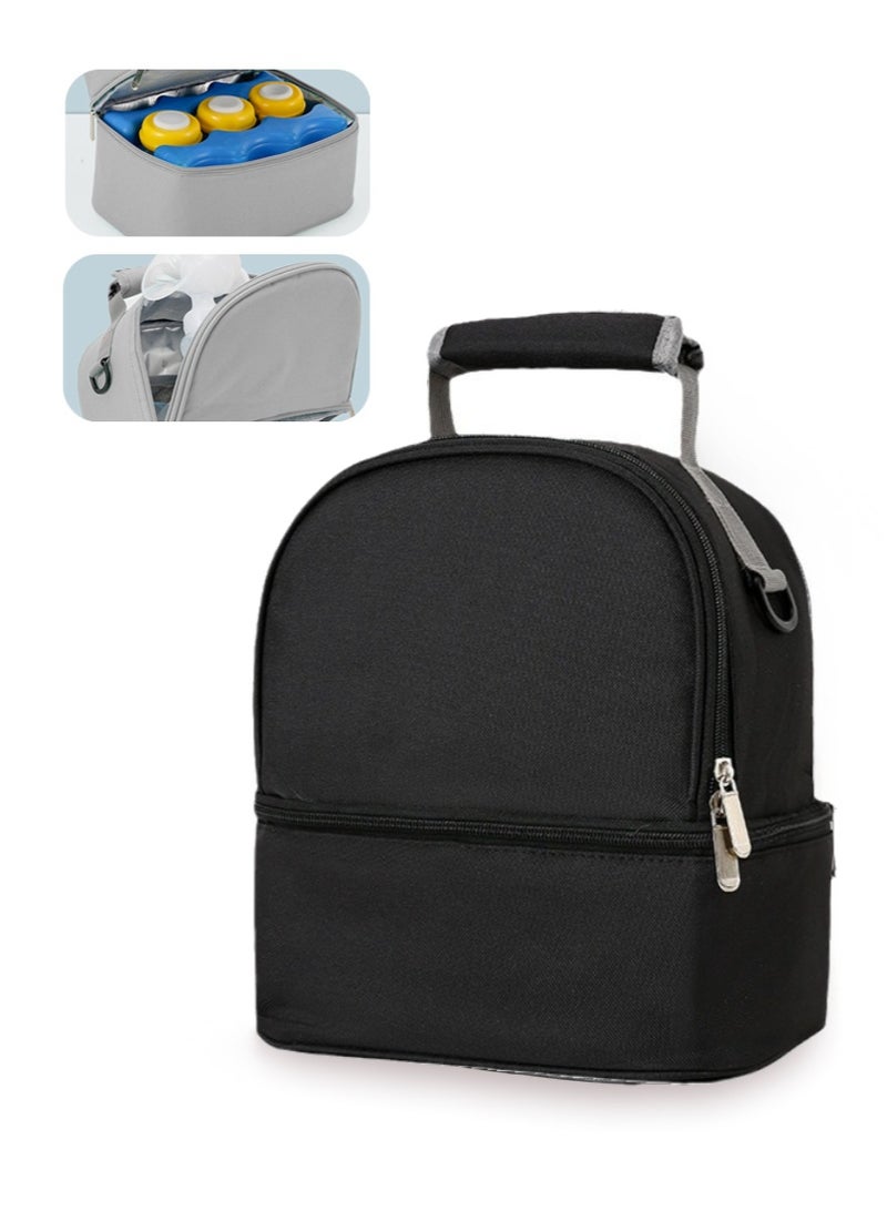 Jourvent Breast Pump Bag Dual-Layer Cooler Moistureproof Compartments Black Ideal for Outdoor Work Breast Milk Storage Daily Use - Image 1